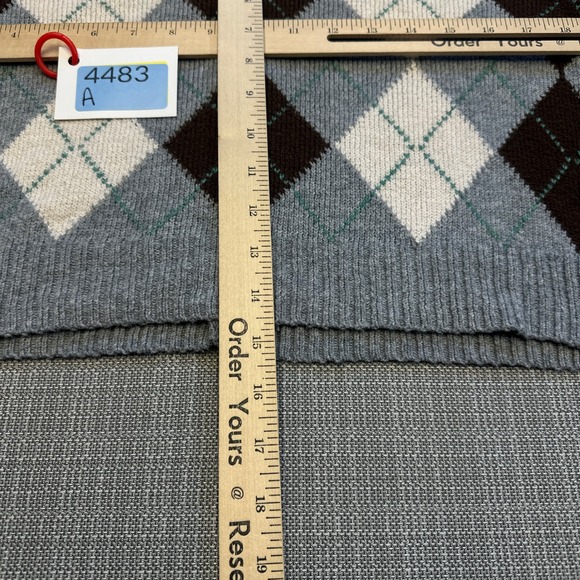 Y2K Preppy Academia Cropped Argyle Sweater Womens Medium Grey Brown - Picture 8 of 9